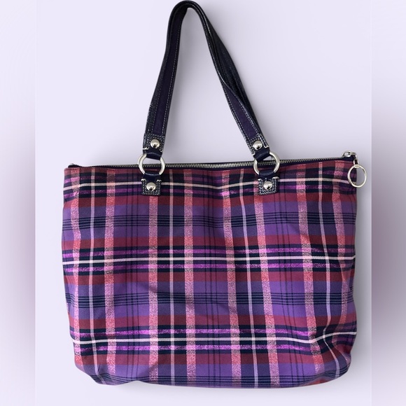 Authentic Coach 15886 Limited Edition Poppy Purple Tartan Plaid Shoulder Bag EUC - Picture 2 of 10